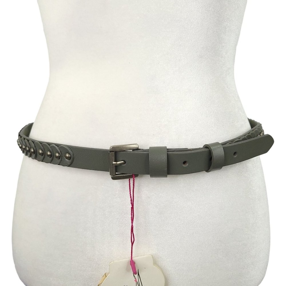 Elise M Trystan Pewter Belt Size S/M Studded Rivet Leather Silver Gray NEW